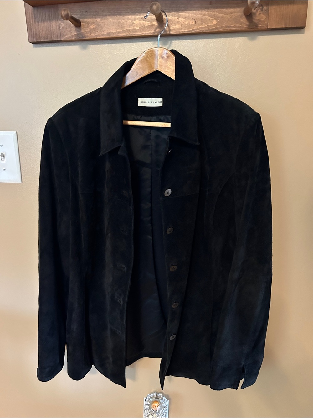 Lord & Taylor Black Suede Lightweight Shirt Jacket